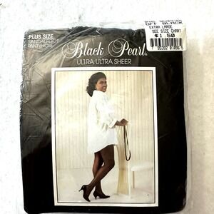 Sandlefoot Plus Size XL Ultra Ultra Sheer Off Black Pearl Pantyhose Triumph VTG